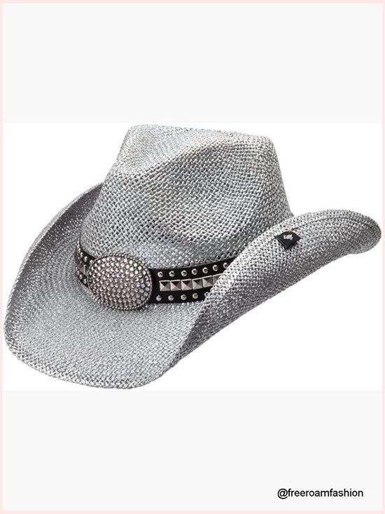 Rhinestone Cowgirl Hat - Sun Protection, Studded Band & Buckle